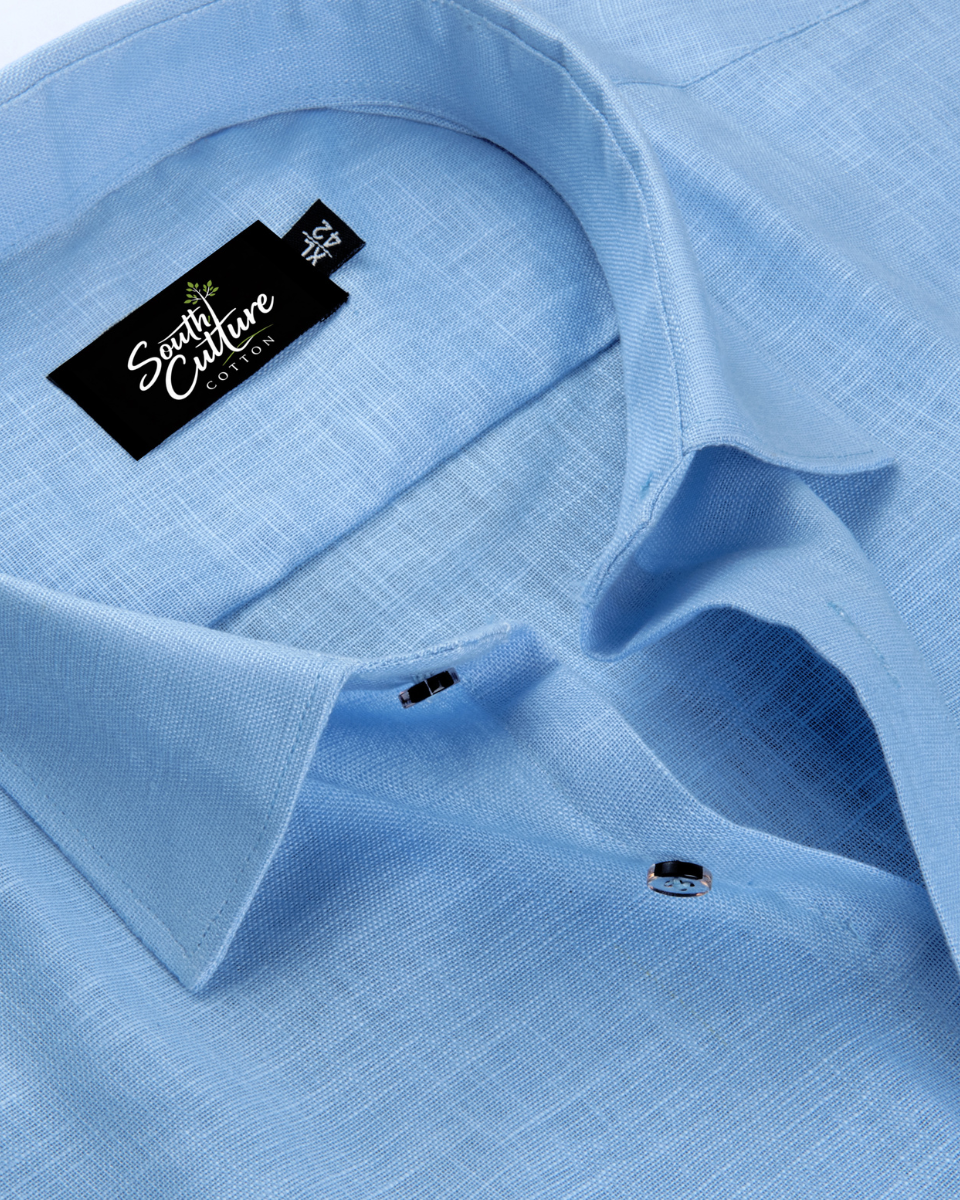 Premium Linen Blend Sky Blue Colour Men's Shirt