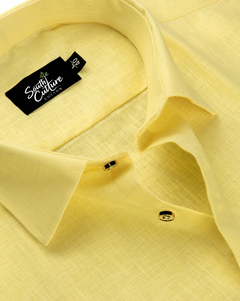 Premium Linen Blend Lemon Yellow Colour Men's Shirt