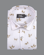 Turkey Linen White with Brown Leaf Print