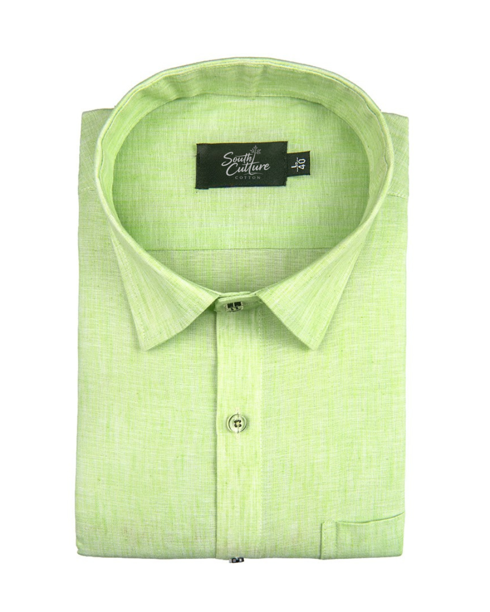 Cotton Linen Parrot Green Colour Shirt for Men
