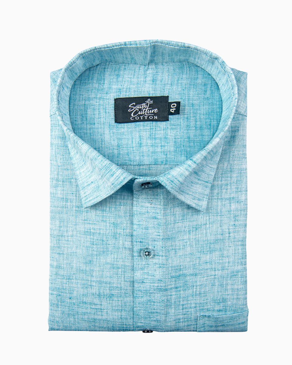 Linen Texture Light Aqua Blue Men's Shirt
