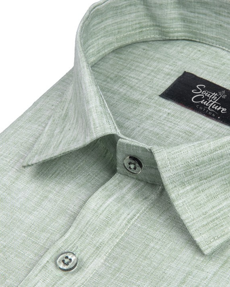 Cotton Linen Pastel Green Colour Shirt for Men