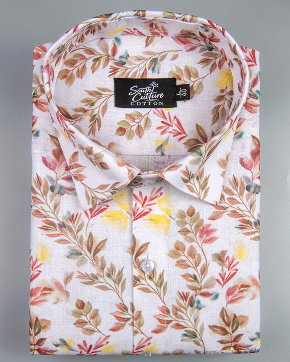 Italian Linen Floral Spring Print Yellow Rust Mix