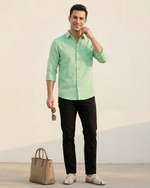 Premium Linen Blend Parrot Green Colour Men's Shirt