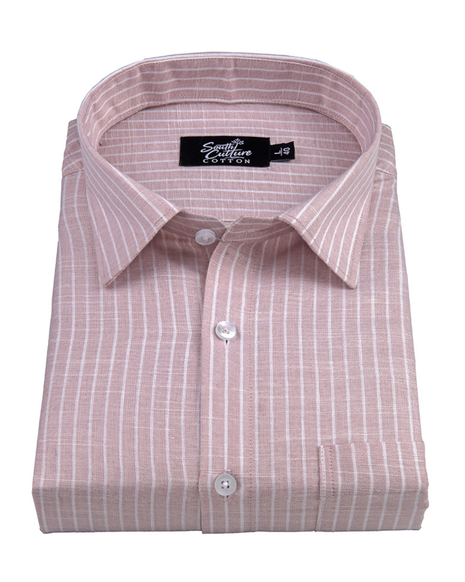 Baby Pink Colour Cotton Shirt With Fine White Stripe Men Shirt