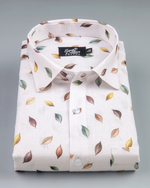Italian Linen Dot Leaf Print Soft Cream Multi Mix