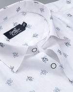 White Cotton Shirt with Small Navy Blue Leaf Print Men's Shirt