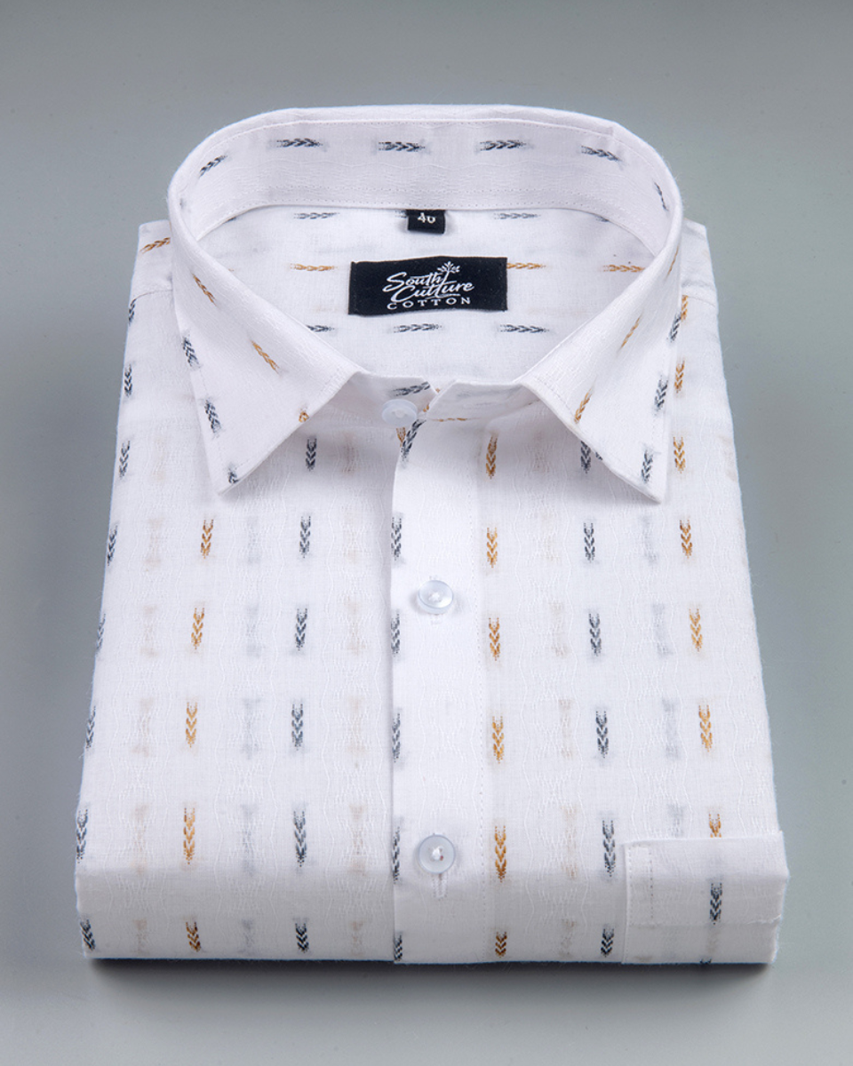 Linen Butta Arrow Print Gold Blue Men Shirt