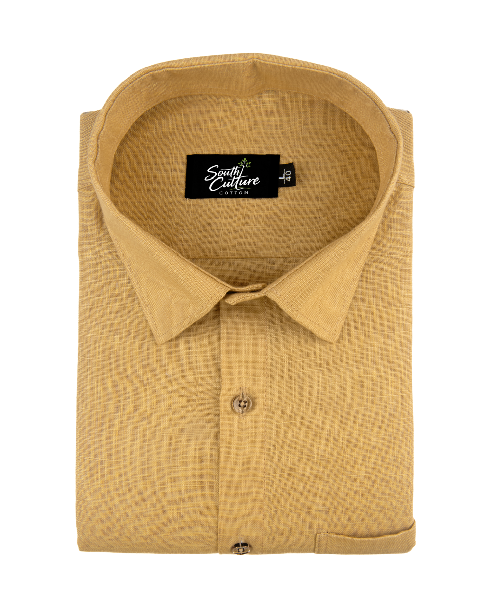 Premium Linen Blend Mustrud Yellow Colour Men's Shirt