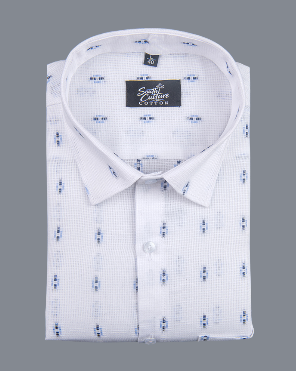 Linen Butta Dot Print Blue Men Shirt