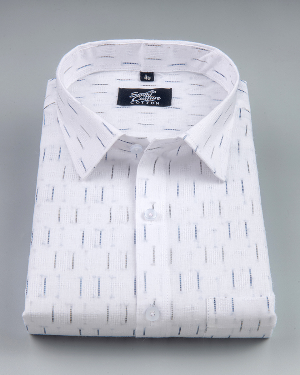 Linen Butta Vertical Dash Pattern Men Shirt
