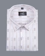 Linen Butta Stripe Pattern Light Brown Men Shir