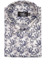 Italian Linen Midnight Leaf Print Cream with Gray Mix
