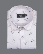 Turkey Linen White with Grey Leaf Print