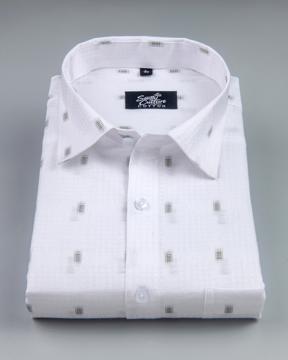 Linen Butta Micro Check Print Mehndi Touch Men Shirt