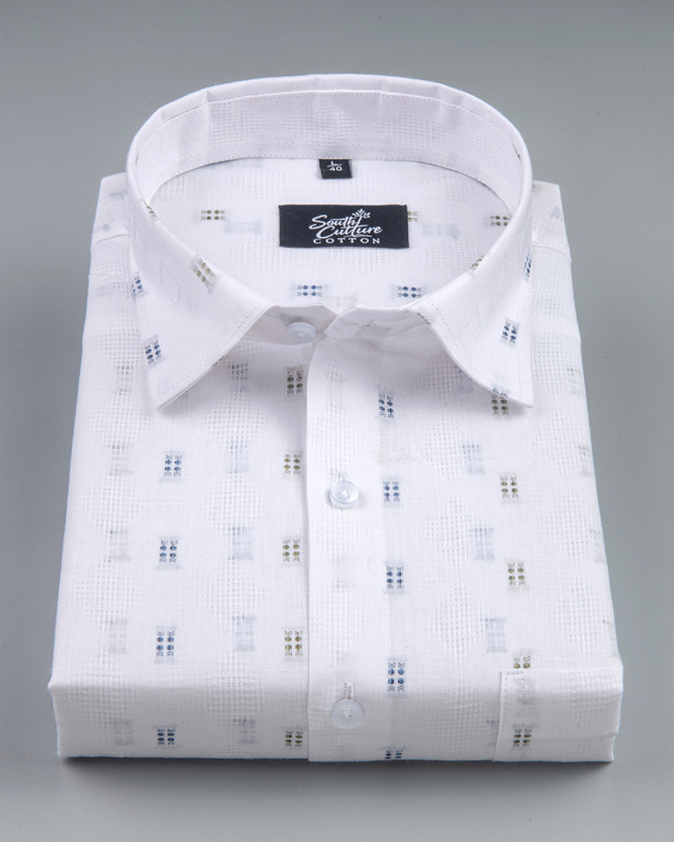 Linen Butta Micro Geometric Print Men Shirt