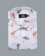 White Cotton Shirt with Rust & Brown Fern Print Men's Shirt