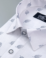 White Cotton Shirt with Elegant Grey Leaf Print Men's Shirt
