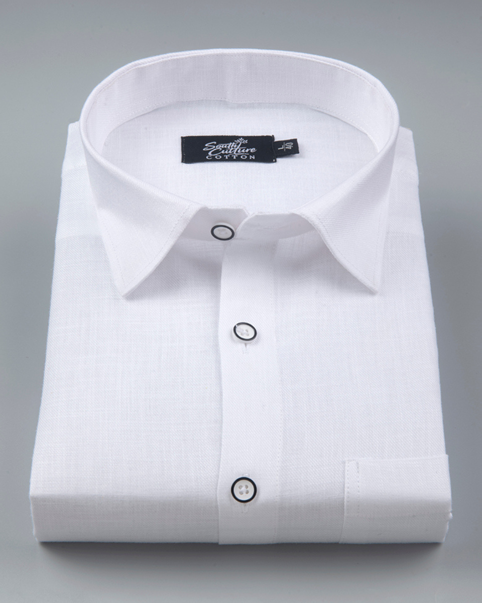 Linen Cotton Pure White Colour Men's Shirt