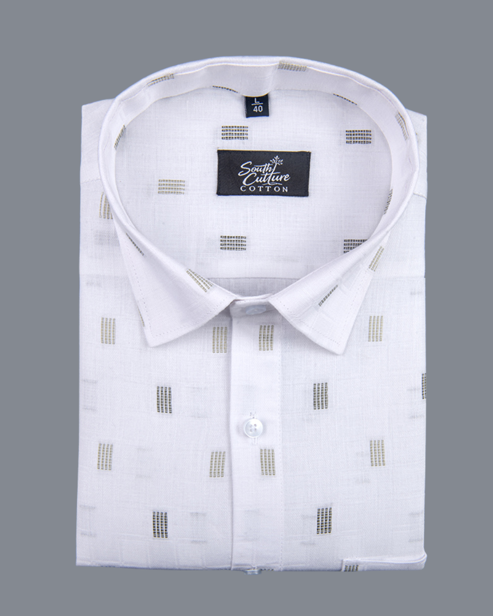 Linen Butta Mini Bar Print Olive Gray Men Shirt