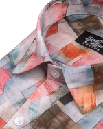 Italian Linen Grid Print Rust Multi Color