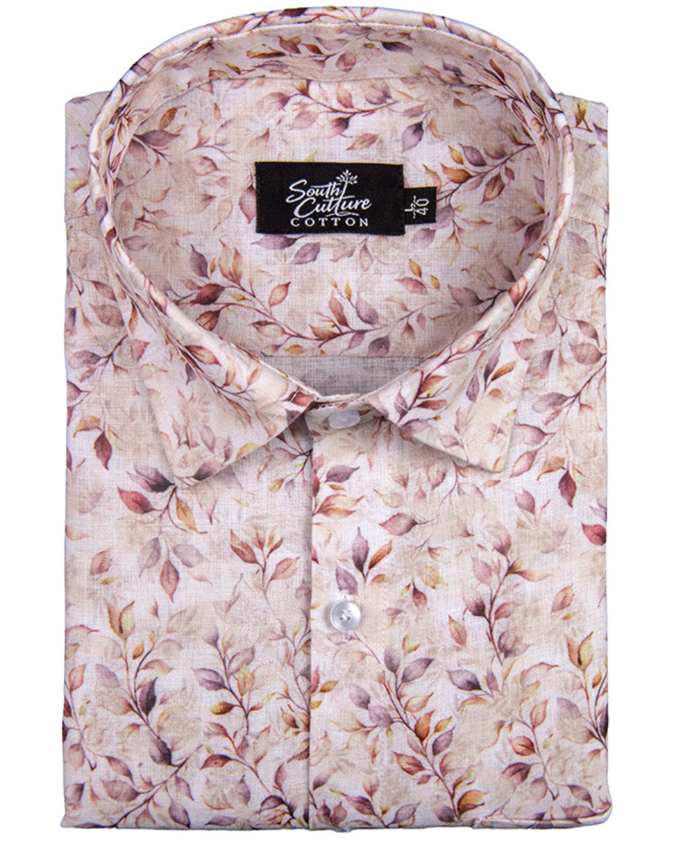Italian Linen Leaf Whisper Print Dusty Rose Color