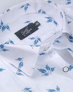 Turkey Linen White with Sky Leaf Print