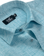 Linen Texture Light Aqua Blue Men's Shirt