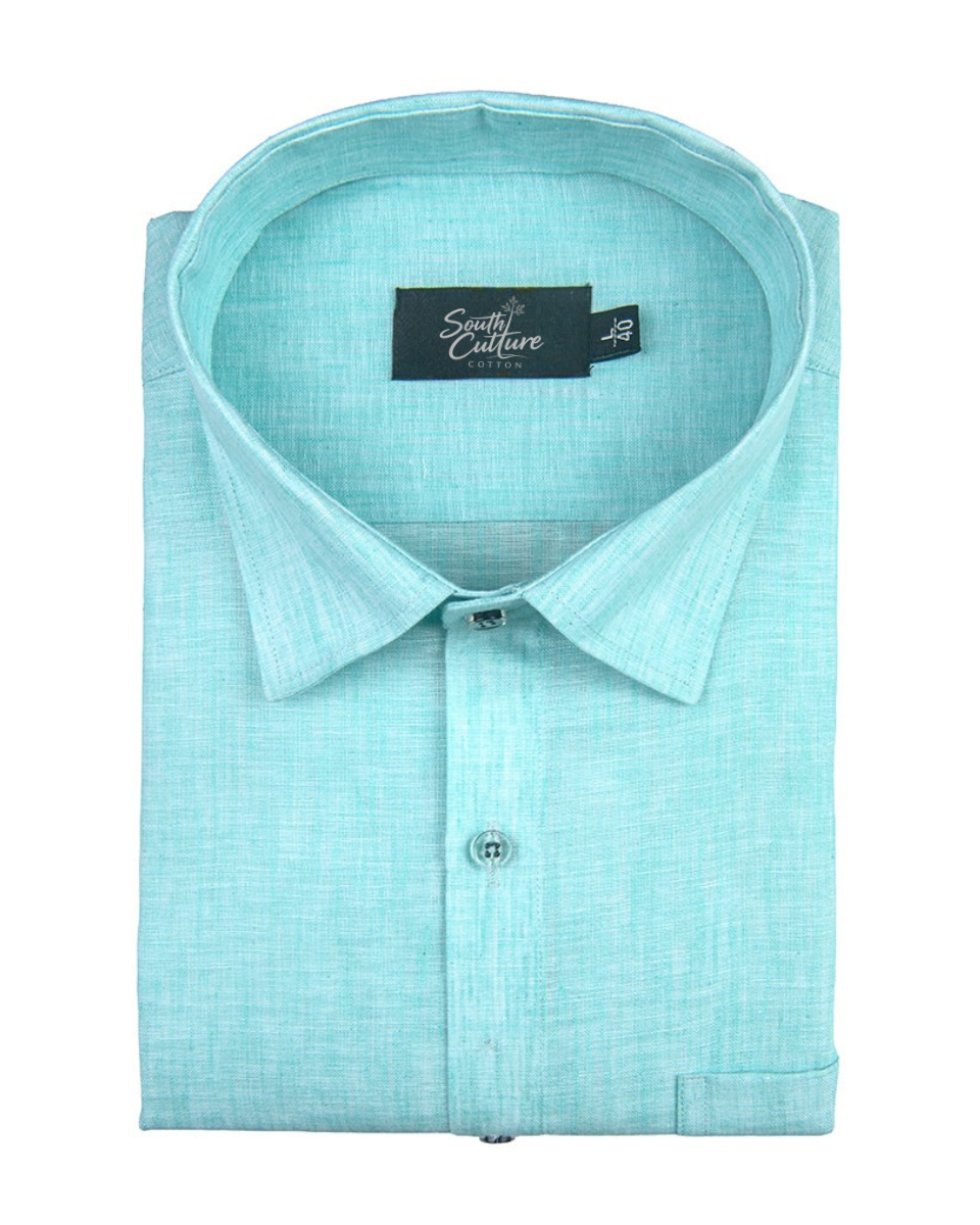 Cotton Linen Aqua Blue Colour Shirt for Men