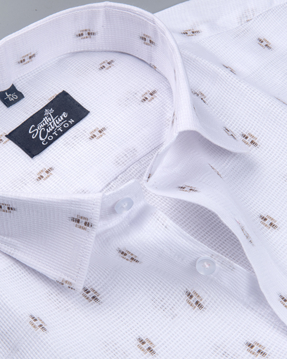 Linen Butta Dot Print Gold Men Shirt