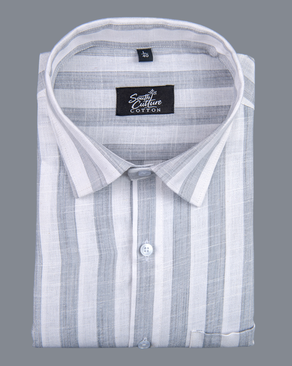 Linen Stripe Gray with White Men Shirt
