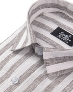 Linen White With Dusty Colour Patta Print Shirt For Men