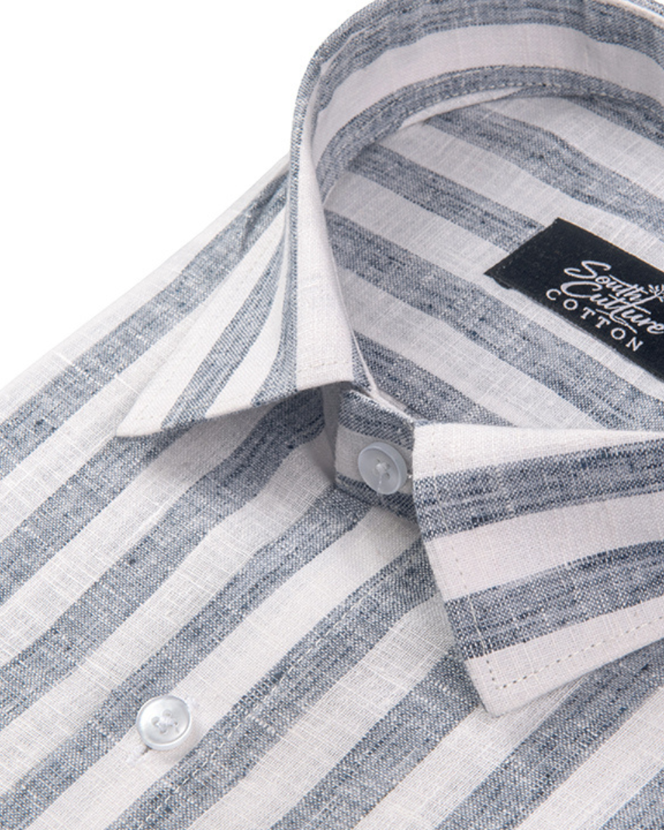 Linen White With Light Grey Colour Patta Print Shirt For Men