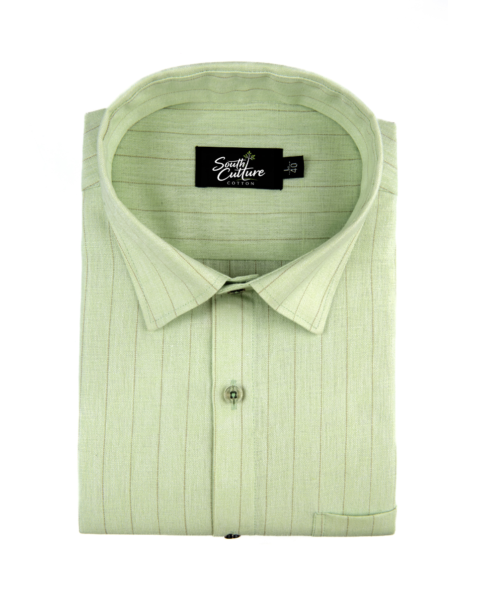 Men’s Pastel Green Colour Striped Cotton Shirt