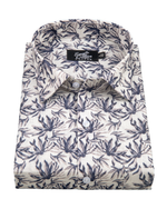 Italian Linen Midnight Leaf Print Cream with Gray Mix