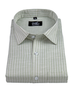 Pistachio Green Colour Cotton Shirt With Fine White Stripe