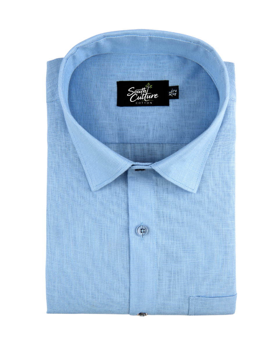 Premium Linen Blend Sky Blue Colour Men's Shirt