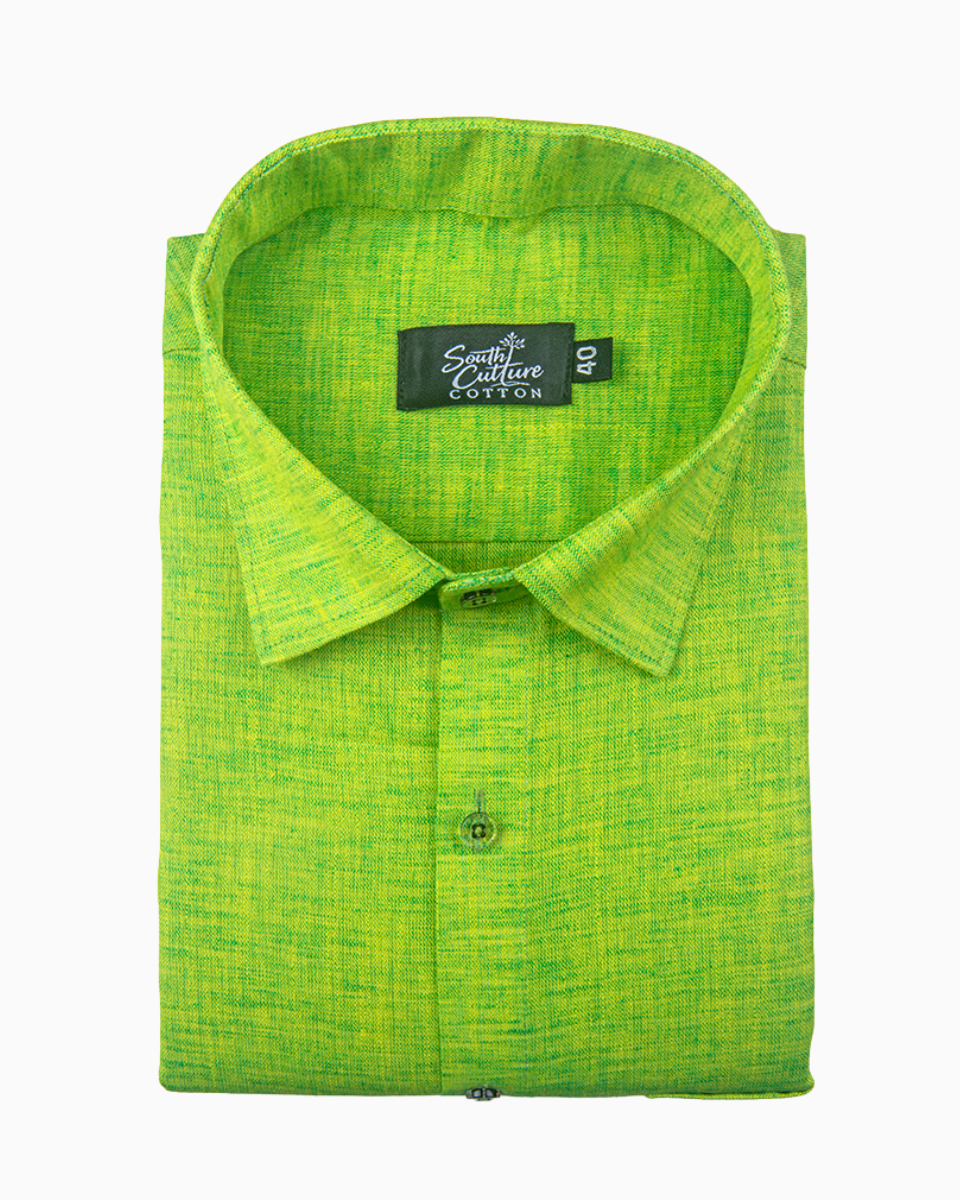 Linen Texture Parrot Green Colour Men's Shirt
