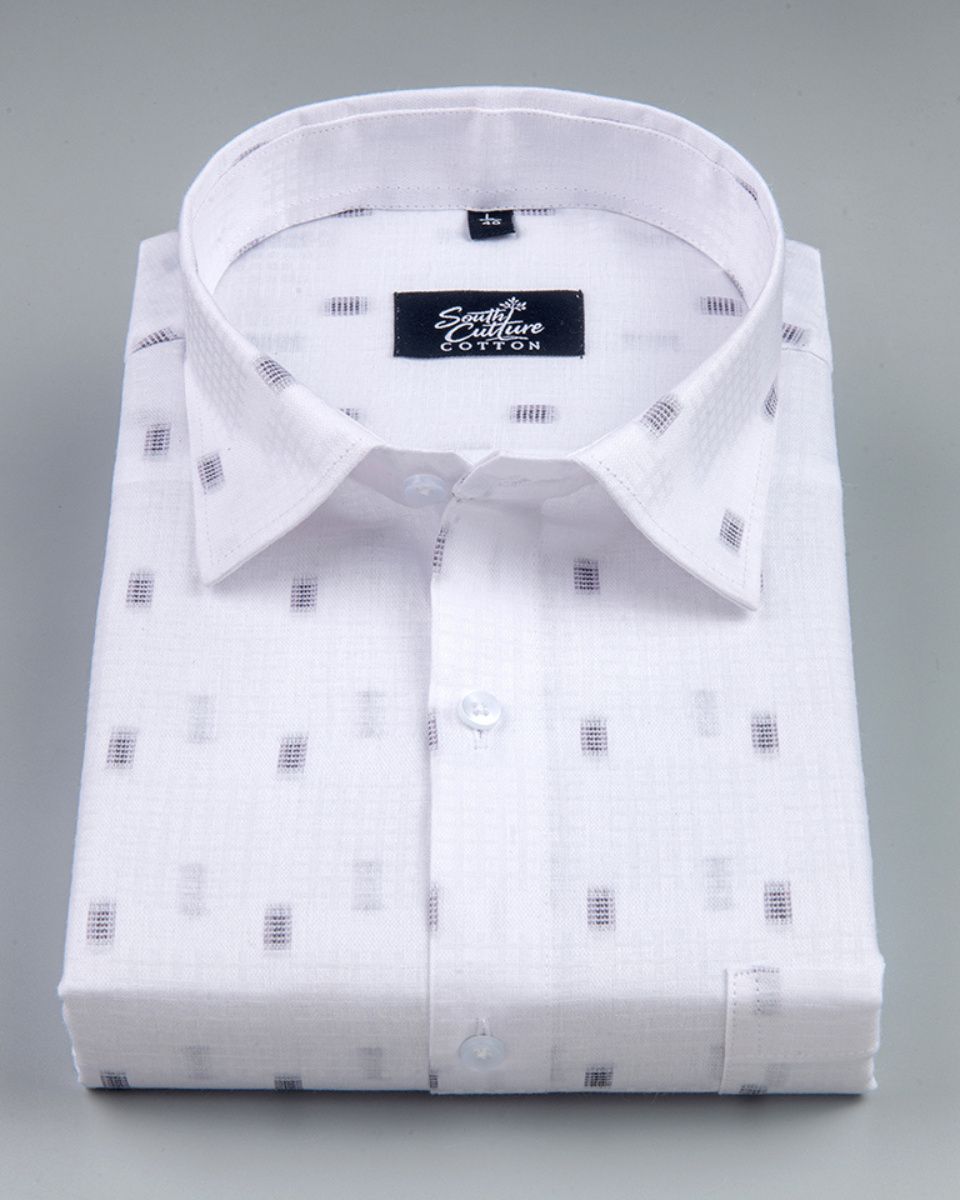 Linen Butta Micro Check Print Blue Touch Men Shirt
