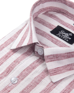 Linen White Pink Colour Patta Print Shirt For Men