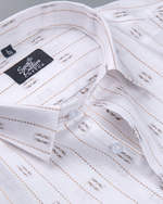 Linen Butta Stripe Pattern Light Brown Men Shir