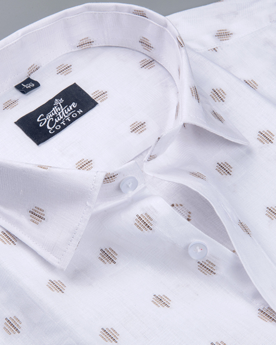 Linen Butta Geo Dot Print Gold Men Shirt