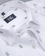 Linen Butta Mini Bar Print Olive Gray Men Shirt