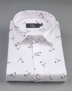 Turkey Linen White with Grey Leaf Print