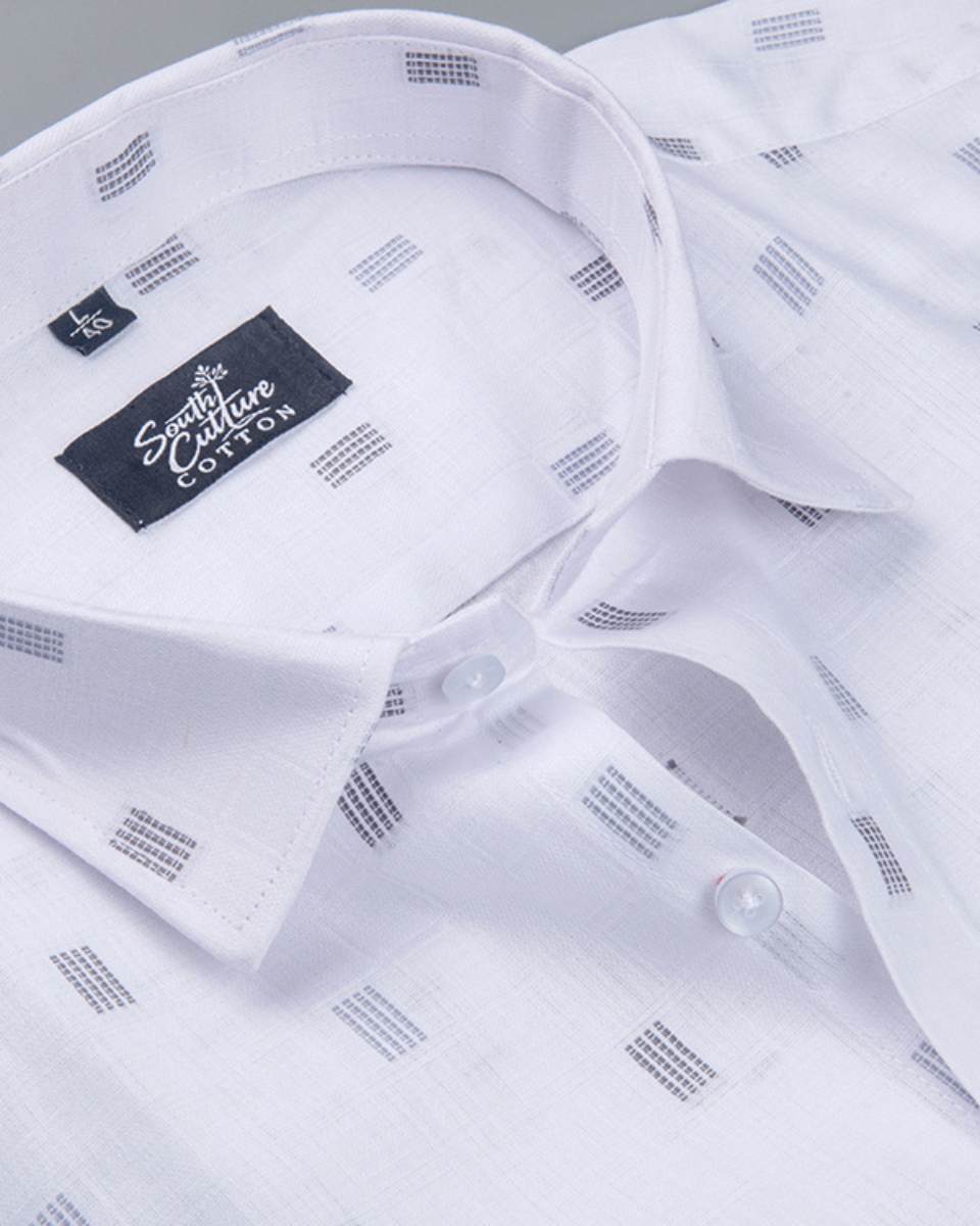 Linen Butta Mini Bar Print Navy Blue Men Shirt