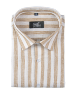 Linen White With Fawn Colour Patta Print Shirt For Men