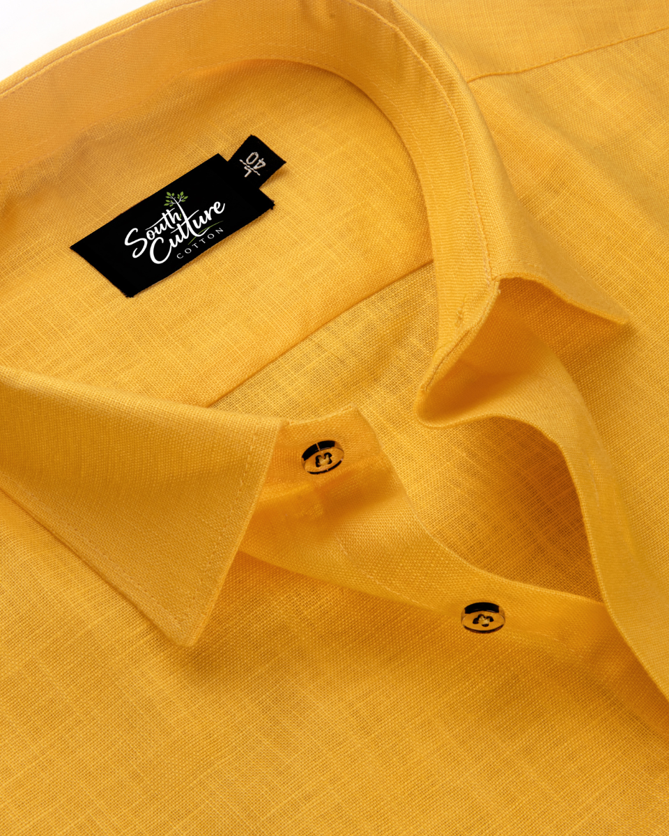 Premium Linen Blend Gold Yellow Colour Men's Shirt