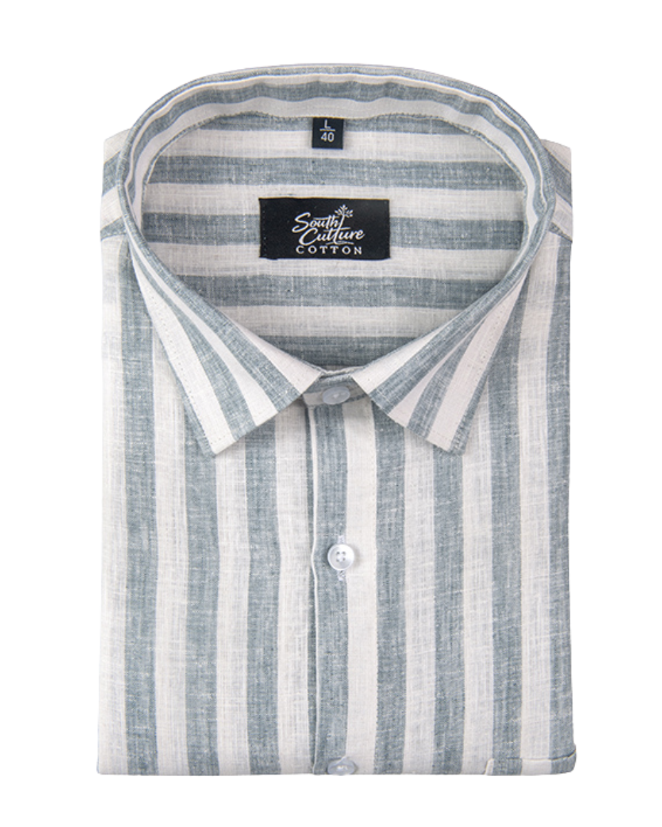 Linen White With Carbon Blue Colour Patta Print For Men