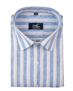 Linen White With Sky Blue Colour Shirt For Men