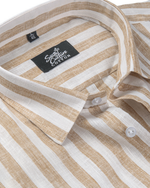 Linen White With Fawn Colour Patta Print Shirt For Men